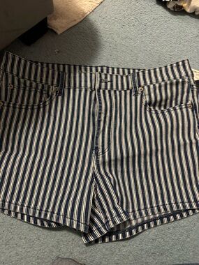 American Eagle Outfitters Navy and White Striped Jean Shorts